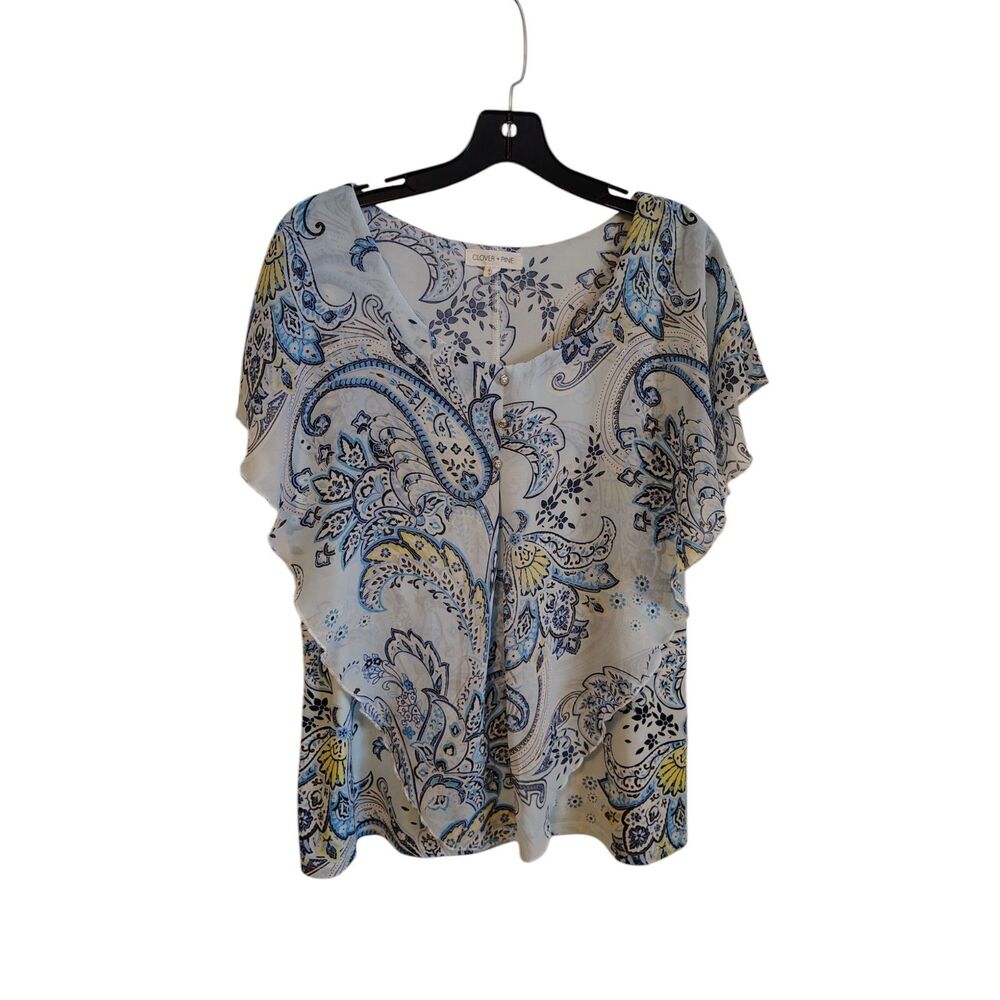 Clover + Pine Blue‎ and white sheer like ruffle flowy blouse